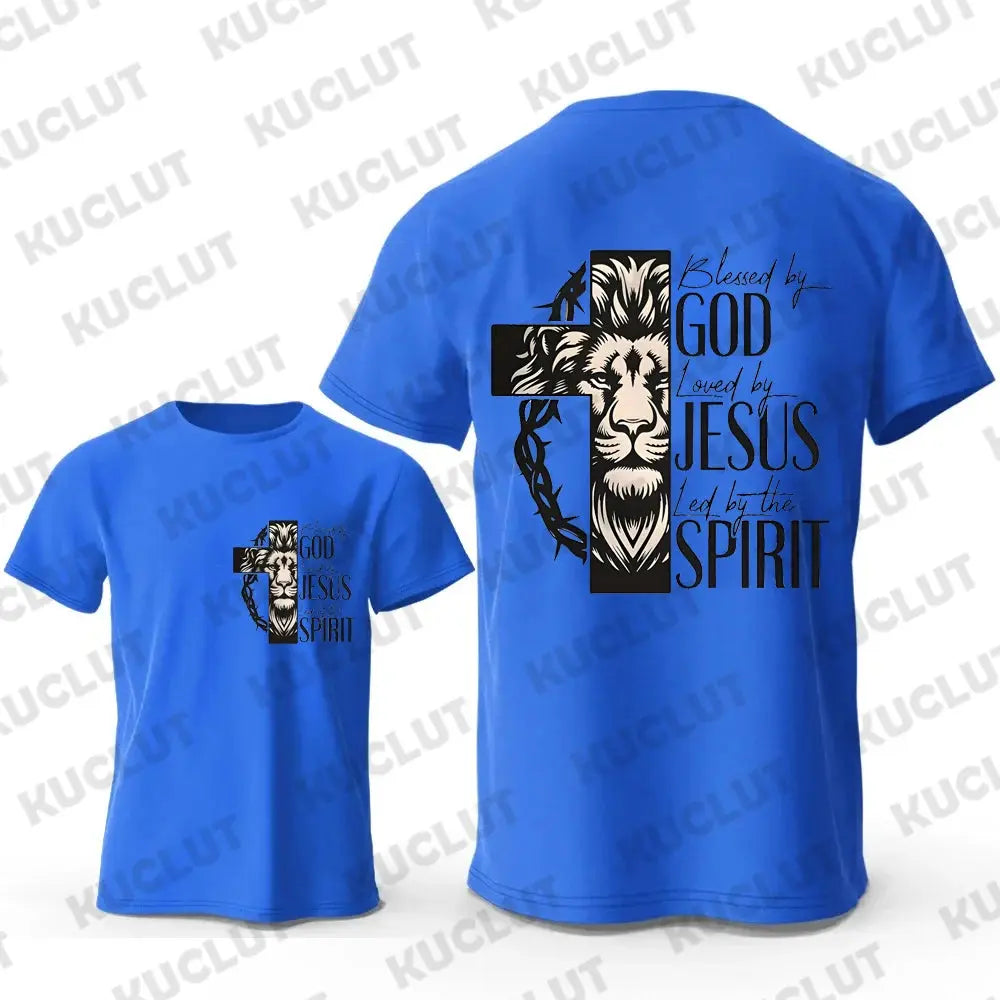 Novelty Blessed By God Loved By Jesus Led By The Spirit Print T-shirt Men Casual T Shirt Fashion Tops Tees Male Brand T-Shirts Hebrews revelation