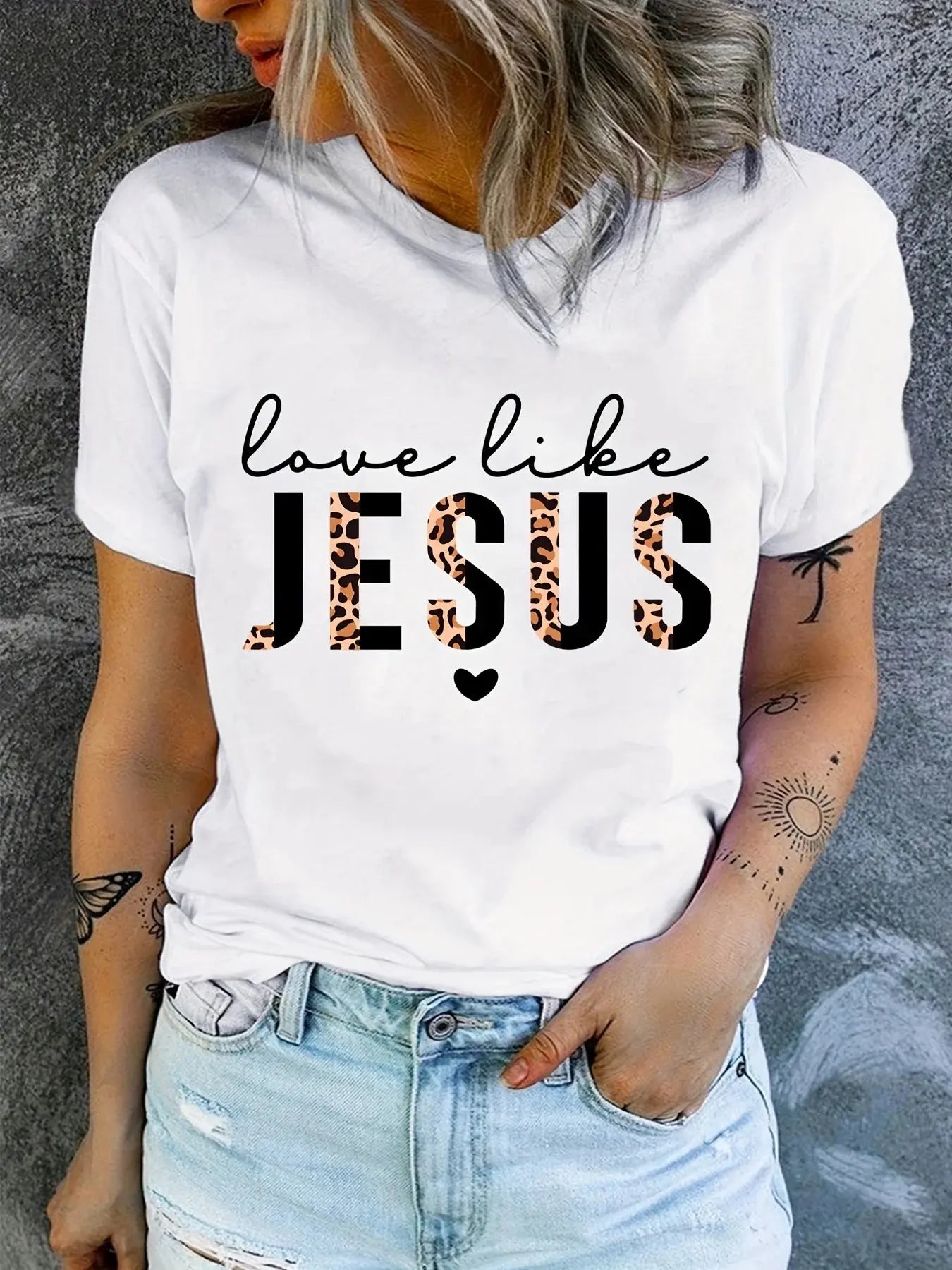 Love Like Jesus Print T-Shirt, Short Sleeve Crew Neck Casual Top For Summer & Spring, Women's Clothing Hebrews Revelation LLC