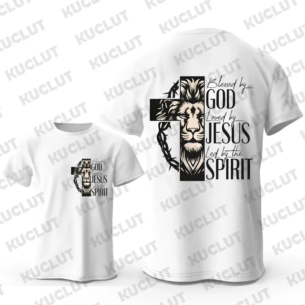 Novelty Blessed By God Loved By Jesus Led By The Spirit Print T-shirt Men Casual T Shirt Fashion Tops Tees Male Brand T-Shirts Hebrews revelation