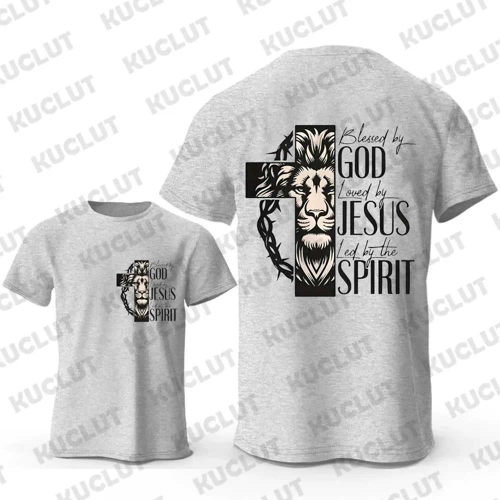 Novelty Blessed By God Loved By Jesus Led By The Spirit Print T-shirt Men Casual T Shirt Fashion Tops Tees Male Brand T-Shirts Hebrews revelation