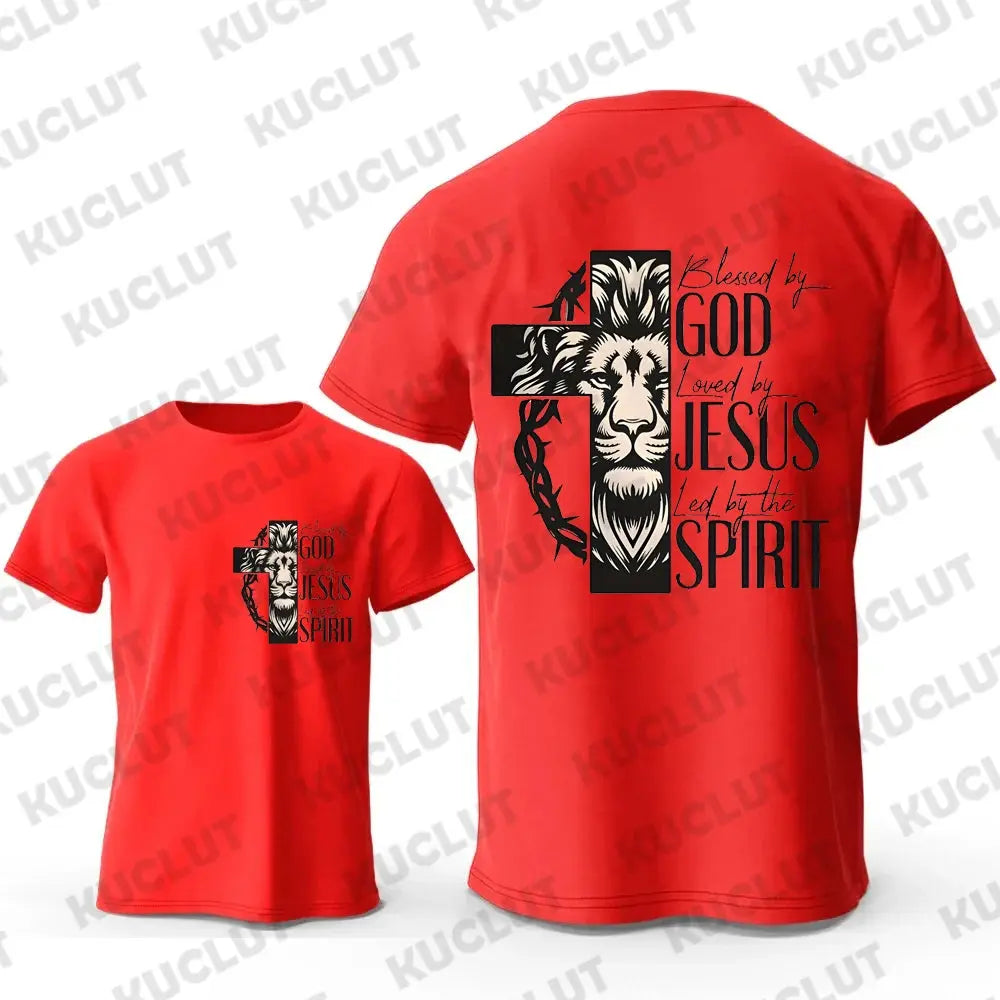 Novelty Blessed By God Loved By Jesus Led By The Spirit Print T-shirt Men Casual T Shirt Fashion Tops Tees Male Brand T-Shirts Hebrews revelation