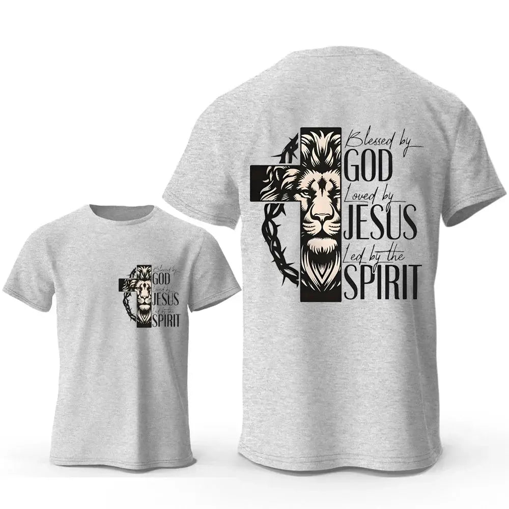 Novelty Blessed By God Loved By Jesus Led By The Spirit Print T-shirt Men Casual T Shirt Fashion Tops Tees Male Brand T-Shirts Hebrews revelation