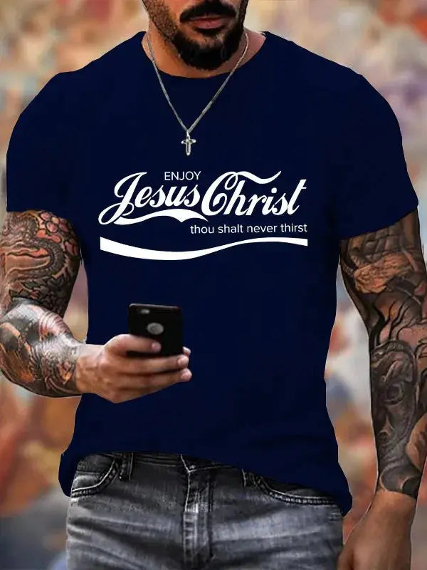 Men's Enjoy Jesus Christ Cotton Casual Text Letters Crew Neck T-Shirt Hebrews revelation