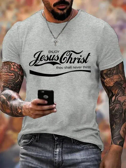 Men's Enjoy Jesus Christ Cotton Casual Text Letters Crew Neck T-Shirt Hebrews revelation