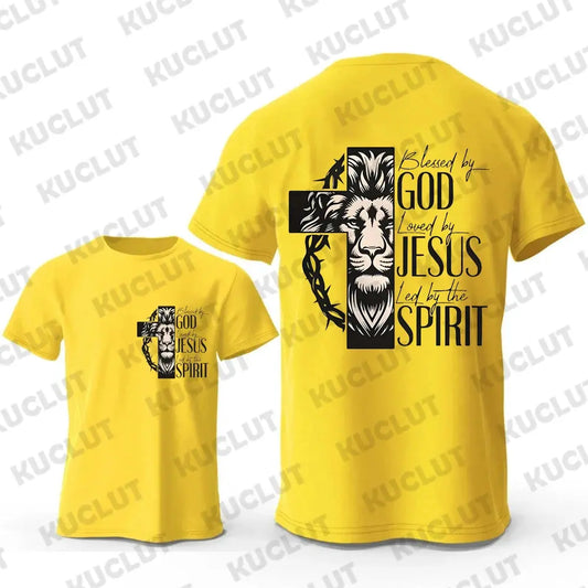 Novelty Blessed By God Loved By Jesus Led By The Spirit Print T-shirt Men Casual T Shirt Fashion Tops Tees Male Brand T-Shirts Hebrews revelation