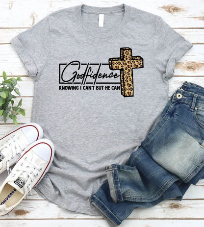 Godfidence knowing I can't But He can Faith T Shirt Religious Jesus Womens For Easter Happy SweaT eprolo