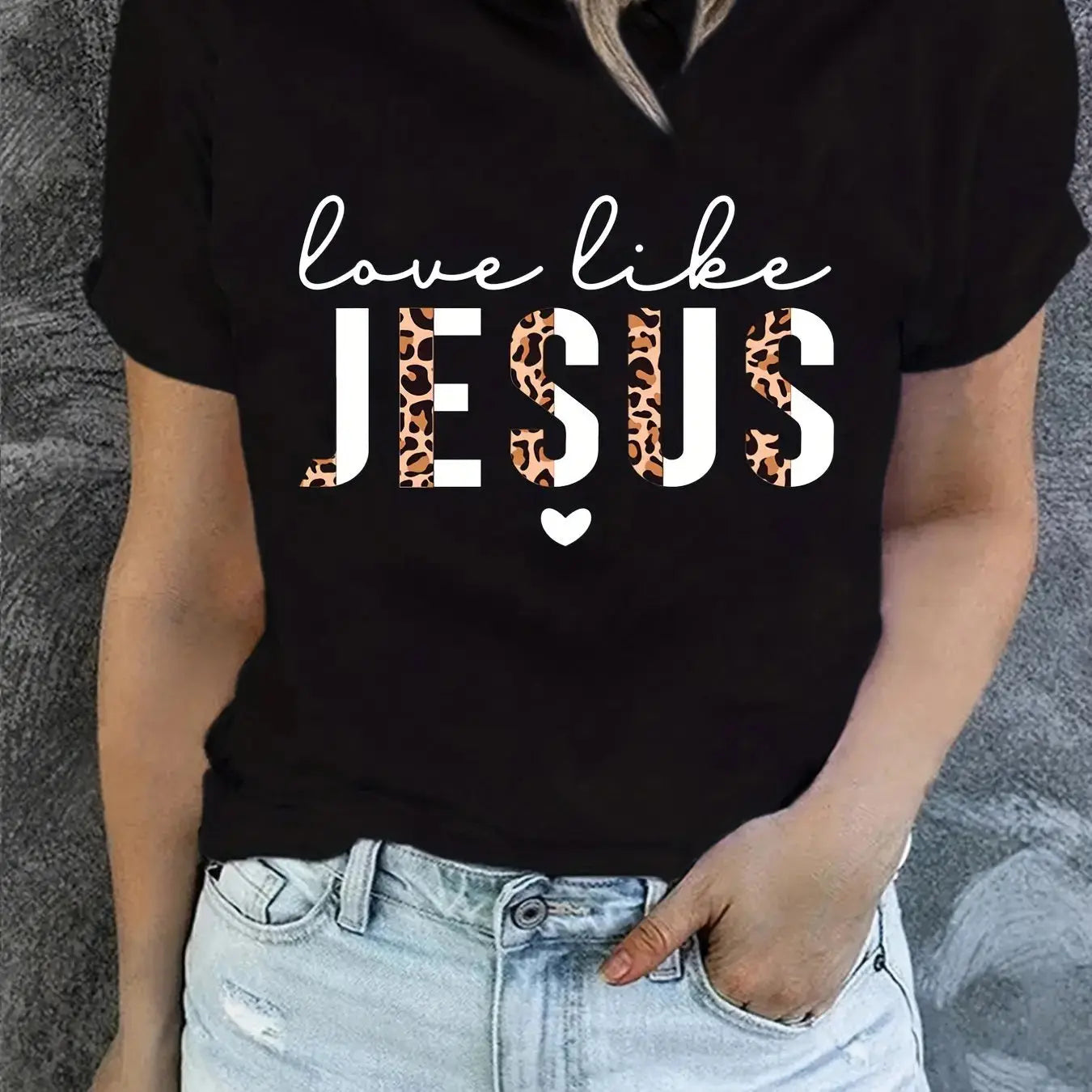 Love Like Jesus Print T-Shirt, Short Sleeve Crew Neck Casual Top For Summer & Spring, Women's Clothing Hebrews Revelation LLC