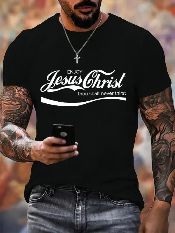 Men's Enjoy Jesus Christ Cotton Casual Text Letters Crew Neck T-Shirt Hebrews revelation