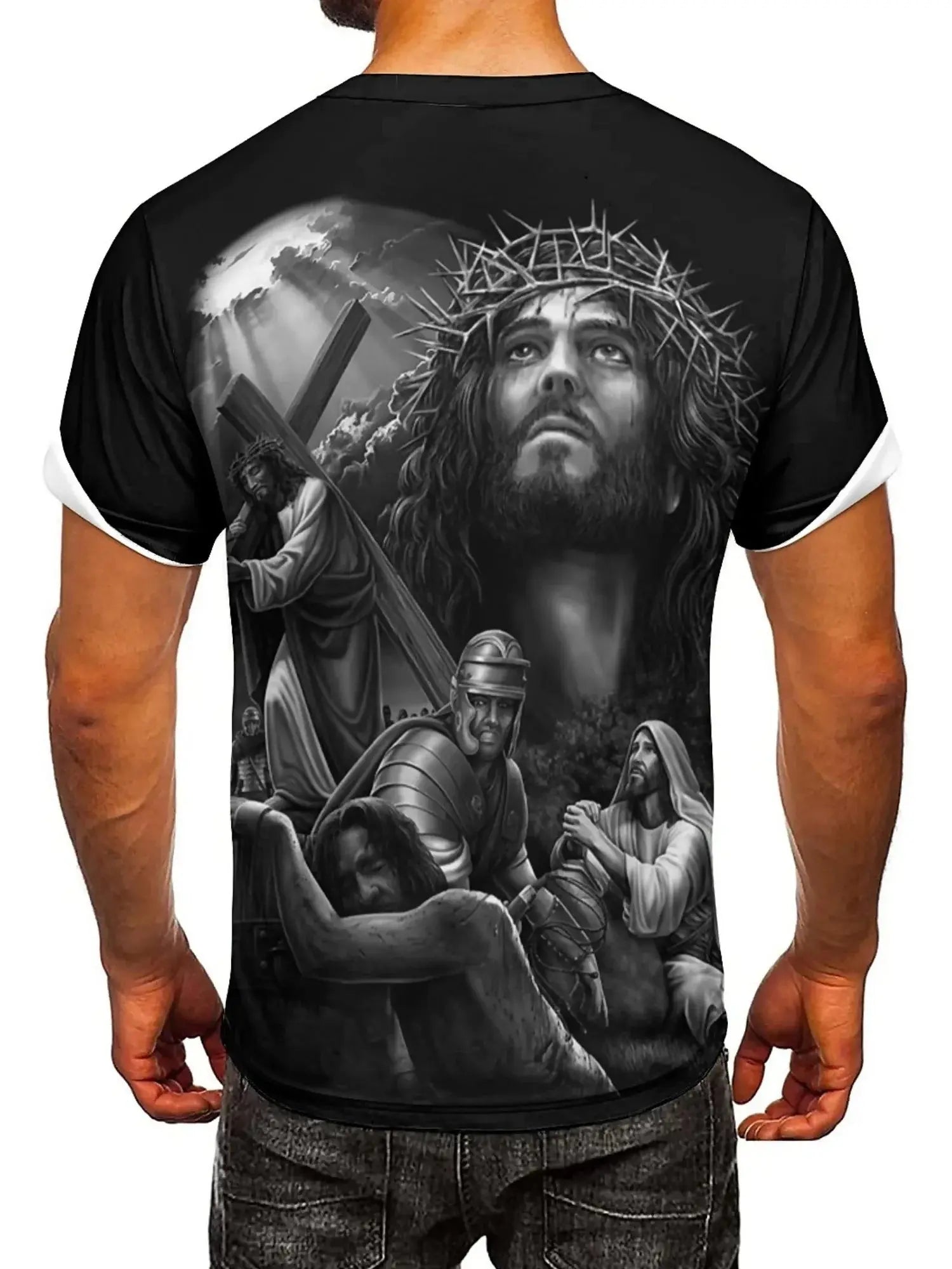 Men'S Plus Size Jesus 3D Print Short Sleeve T-Shirt - Soft Polyester Comfortable Round Neck Tee with Cross & Figures Design Hebrews Revelation LLC