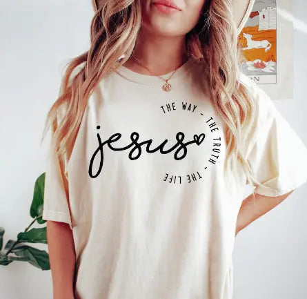 Jesus the Way, the Truth, the Life: Beige / Small The Turquoise Pistol LLC