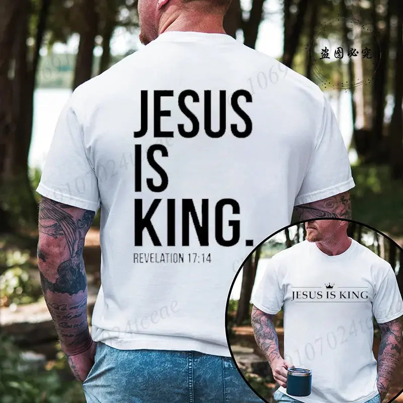 T Shirt Tees for Men Jesus Is King Print Fashion Casual Short Sleeve T-shirt for Summer Casual T-shirts Christian Faith Tshirts Hebrews Revelation LLC
