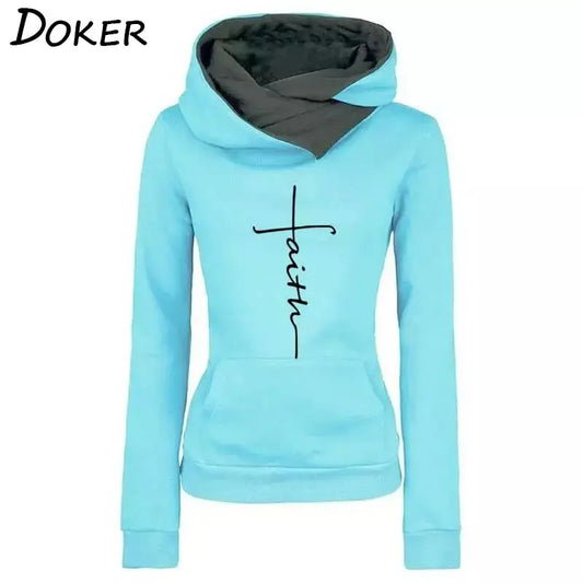 Autumn Winter Hoodies Sweatshirts Women Faith Embroidered Sweatshirt Long Sleeve Pullovers Christmas Casual Warm Hooded Tops eprolo