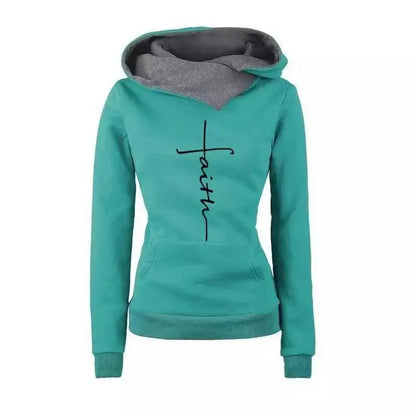 Autumn Winter Hoodies Sweatshirts Women Faith Embroidered Sweatshirt Long Sleeve Pullovers Christmas Casual Warm Hooded Tops eprolo