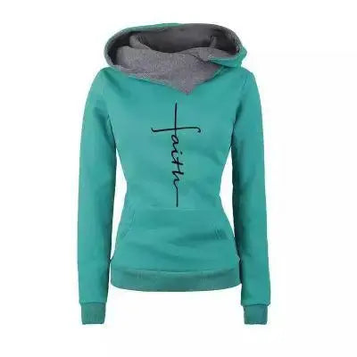 Autumn Winter Hoodies Sweatshirts Women Faith Embroidered Sweatshirt Long Sleeve Pullovers Christmas Casual Warm Hooded Tops eprolo