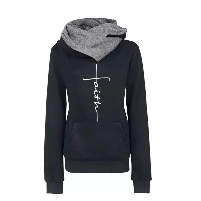 Autumn Winter Hoodies Sweatshirts Women Faith Embroidered Sweatshirt Long Sleeve Pullovers Christmas Casual Warm Hooded Tops eprolo