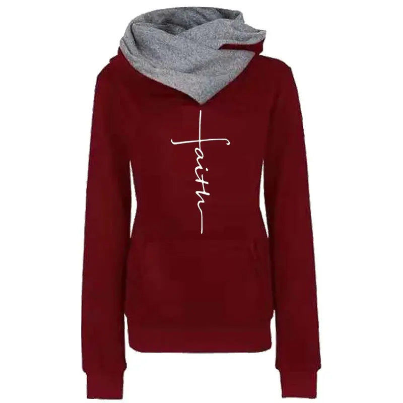Autumn Winter Hoodies Sweatshirts Women Faith Embroidered Sweatshirt Long Sleeve Pullovers Christmas Casual Warm Hooded Tops eprolo