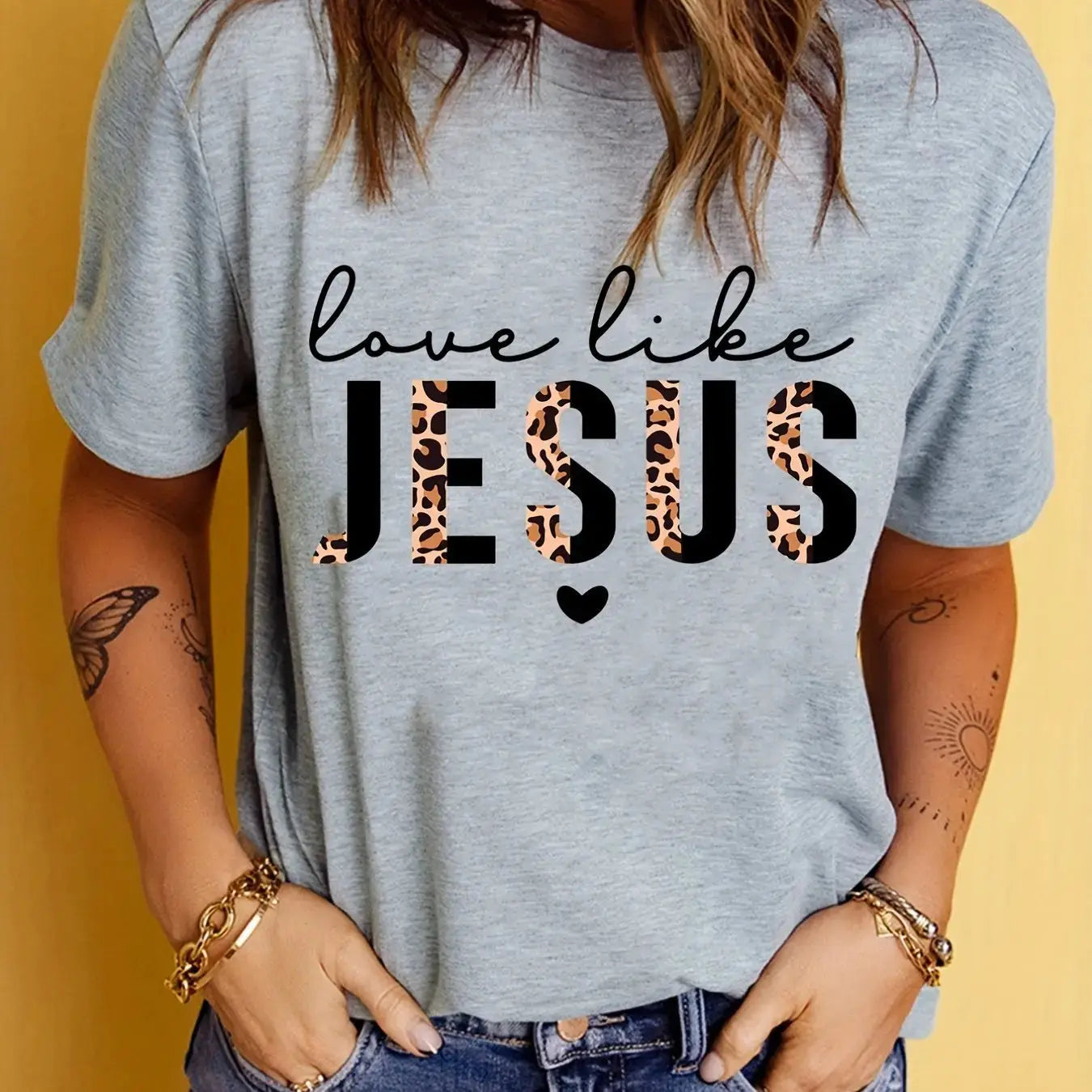 Love Like Jesus Print T-Shirt, Short Sleeve Crew Neck Casual Top For Summer & Spring, Women's Clothing Hebrews Revelation LLC