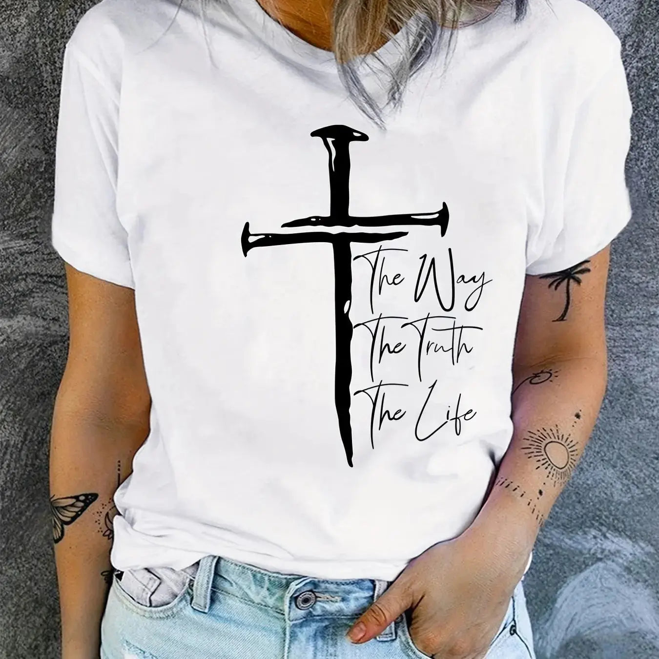 Love Like Jesus Print T-Shirt, Short Sleeve Crew Neck Casual Top For Summer & Spring, Women's Clothing Hebrews Revelation LLC