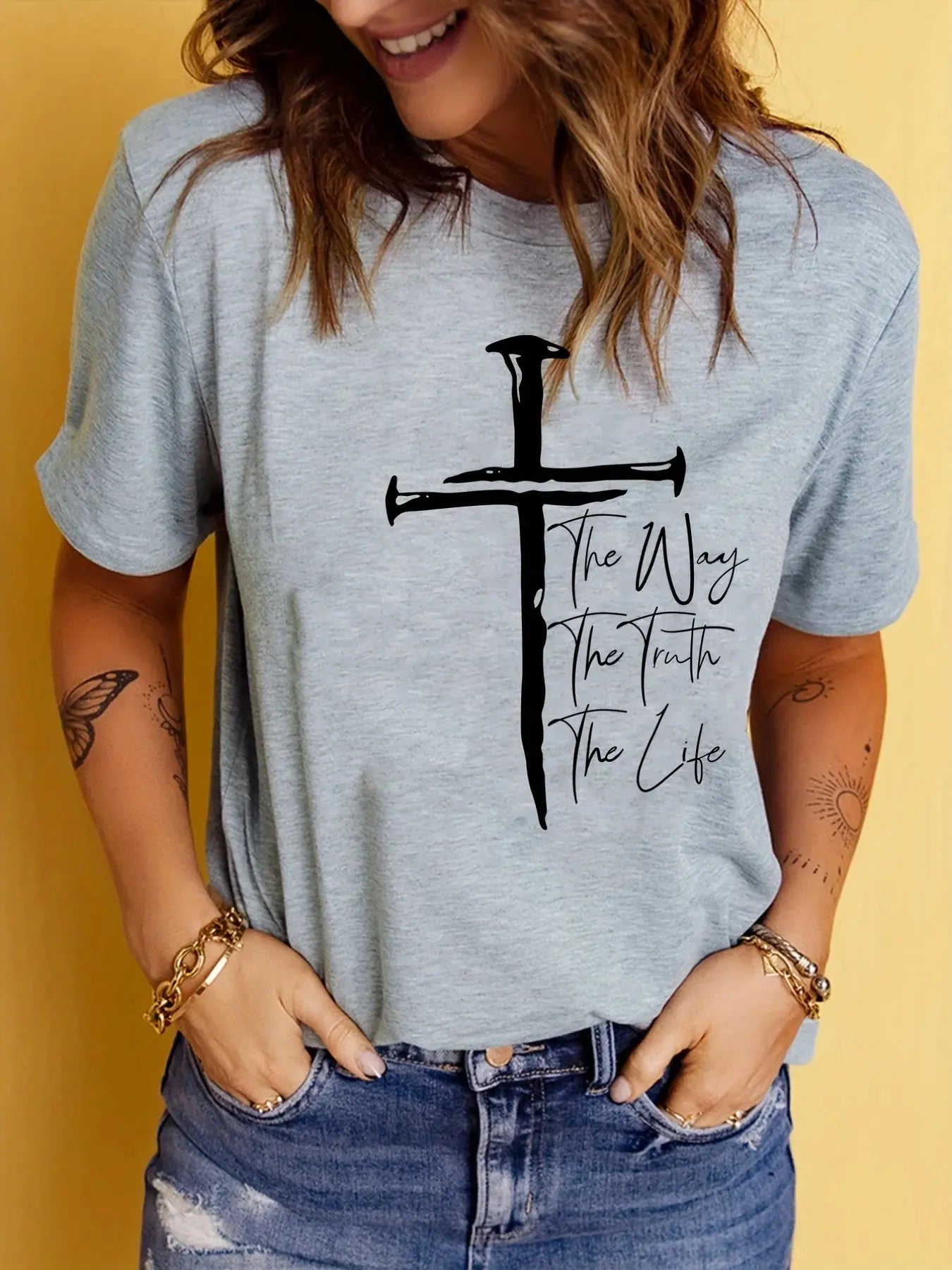 Love Like Jesus Print T-Shirt, Short Sleeve Crew Neck Casual Top For Summer & Spring, Women's Clothing Hebrews Revelation LLC