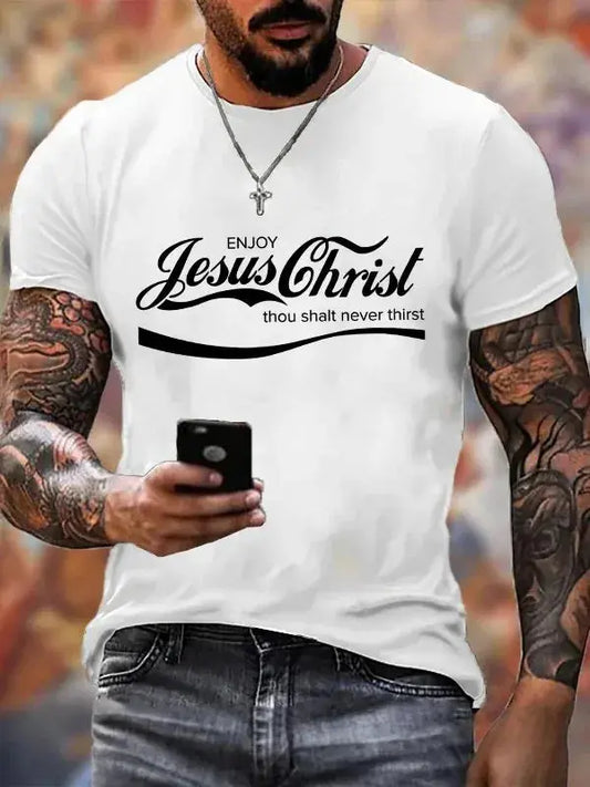 Men's Enjoy Jesus Christ Cotton Casual Text Letters Crew Neck T-Shirt Hebrews revelation